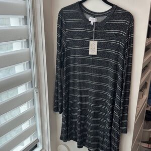 Gray Striped Long Sleeve Dress NWT